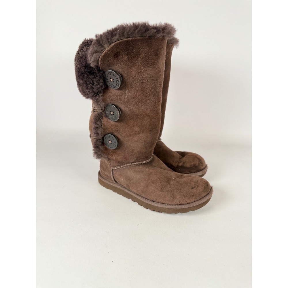 UGG Australia Bailey Button Triplet Chocolate Brown Suede Tall Boots 1873 Size 6